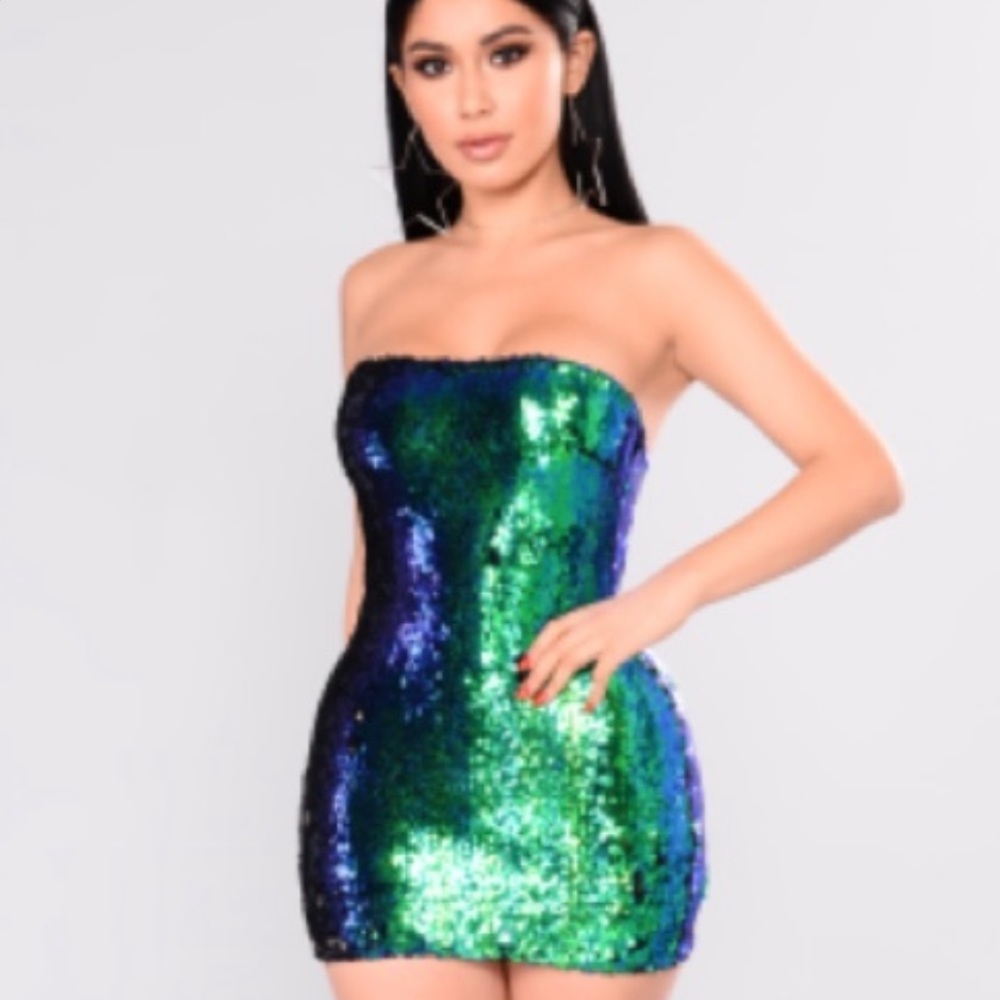 reversible sequins strapless mini dress